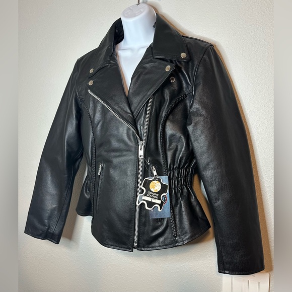 Viking Cycle Women’s Black Leather Motorcycle Jacket NWT Size Medium - Picture 2 of 14